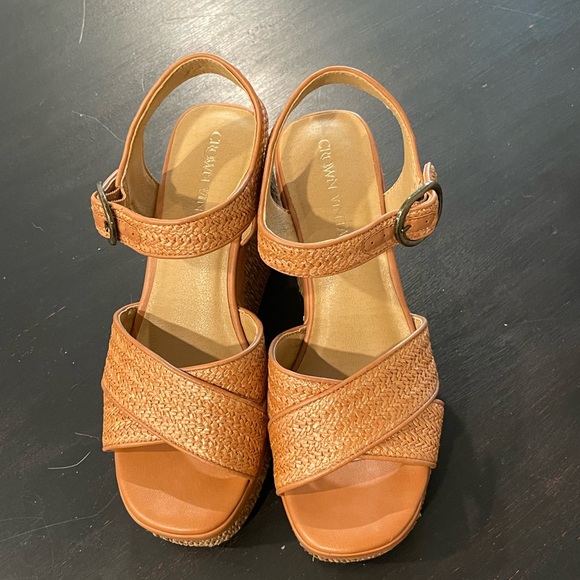 Crown Vintage Shoes - Crown Vintage Kehra Tan Woven Strappy Wedge Sandals